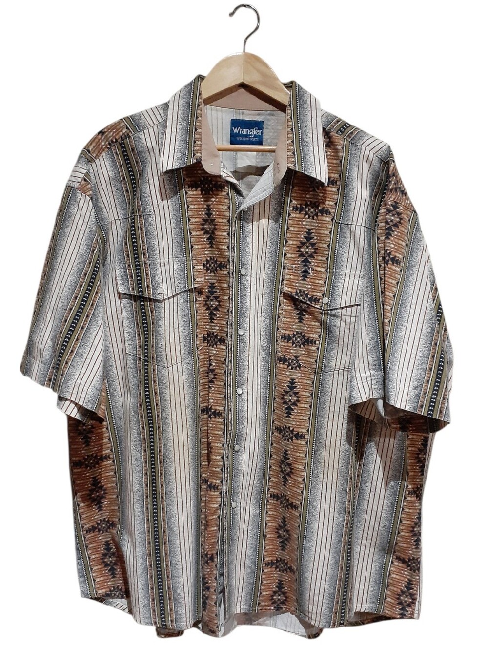 Vintage Wrangler Western Button-Down SS Shirt Pearl Snap Buttons Single Stitch